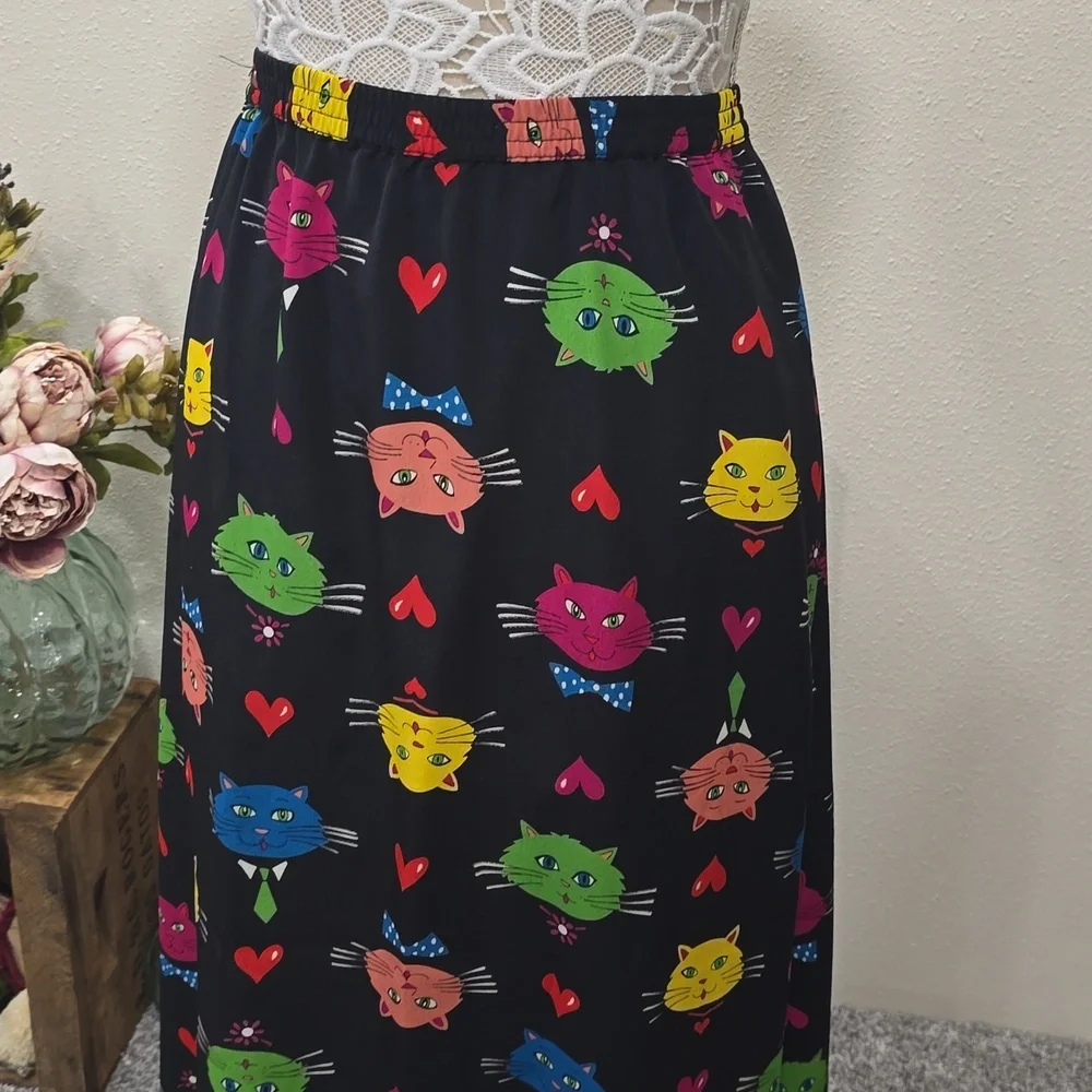 Vintage Bob Mackie Wearable Art Funky Cats Maxi Skirt Sz XL